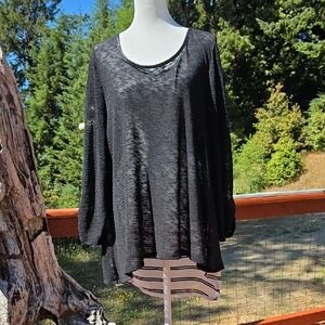 Lane Bryant Black Sheer Long Sleeve Top
